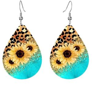 Leather Sunflower Animal Print Drop Earrings